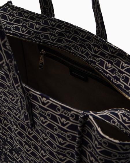 Armani Bolso shopper grande en lona de tejido jacquard con monograma integral Solo hoy