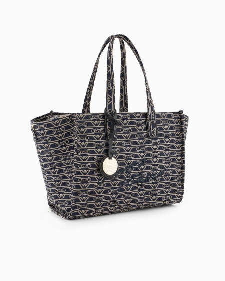 Armani Bolso shopper mediano en lona de tejido jacquard con monograma integral Oferta especial de fábrica