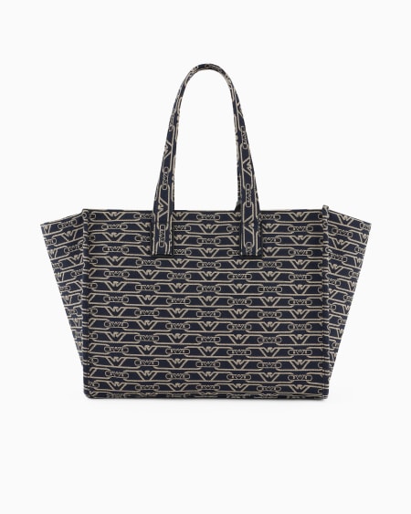Armani Bolso shopper mediano en lona de tejido jacquard con monograma integral Oferta especial de fábrica