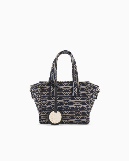 Armani Bolso shopper pequeño en lona de tejido jacquard con monograma integral Promoción trimestral