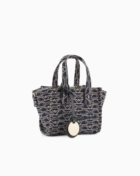 Armani Bolso shopper pequeño en lona de tejido jacquard con monograma integral Promoción trimestral