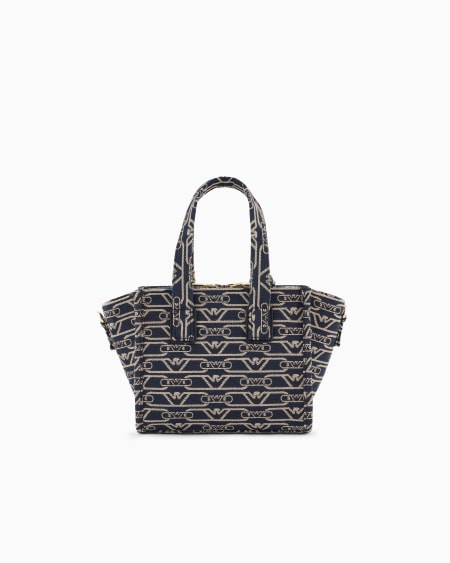 Armani Bolso shopper pequeño en lona de tejido jacquard con monograma integral Promoción trimestral