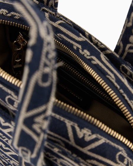 Armani Bolso shopper pequeño en lona de tejido jacquard con monograma integral Promoción trimestral
