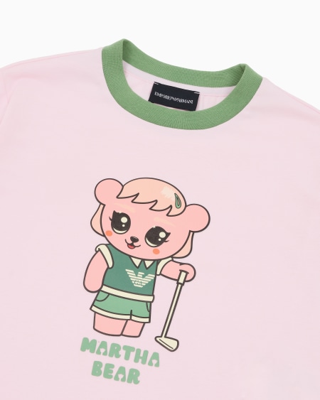 Armani Camiseta de punto orgánico con estampado Manga Bear Crew ASV En oferta