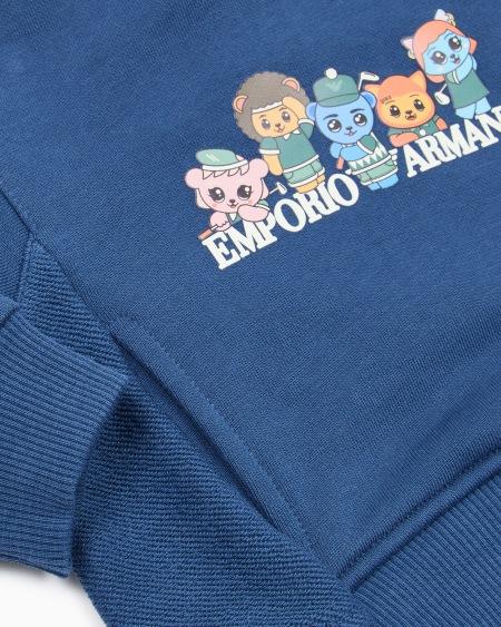 Armani Sudadera de punto orgánico con estampado Manga Bear Crew ASV Última moda