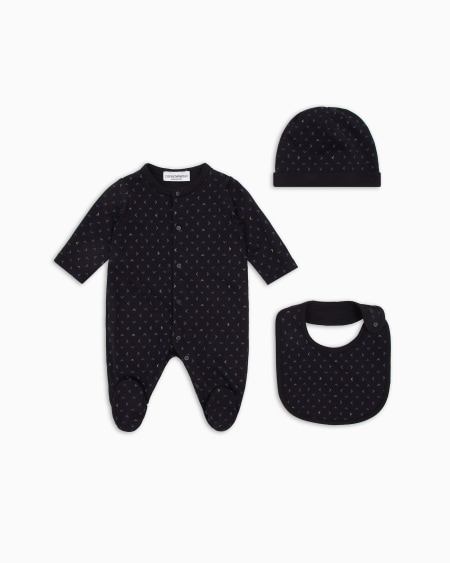 Armani Set de regalo con mono babero y gorrito con motivo integral de águila con efecto óptico Venta caliente