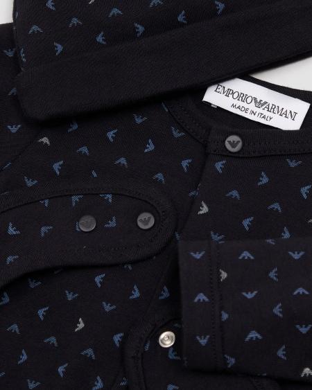 Armani Set de regalo con mono babero y gorrito con motivo integral de águila con efecto óptico Venta caliente