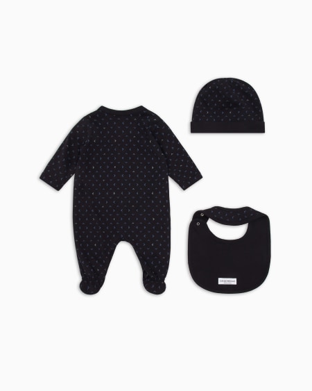 Armani Set de regalo con mono babero y gorrito con motivo integral de águila con efecto óptico Venta caliente