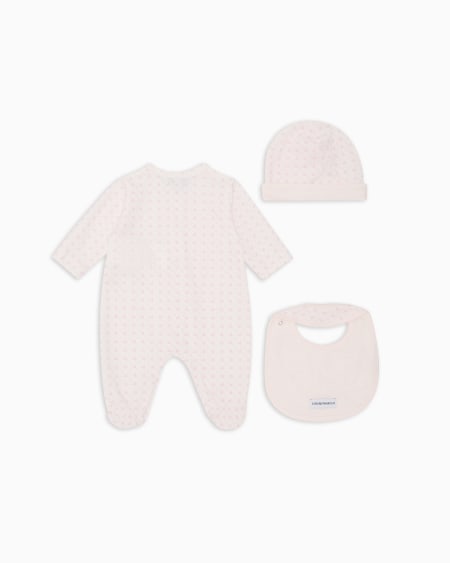 Armani Coffret-cadeau dors-bien bavoir et bonnet en jersey avec motif optique aigles Tienda