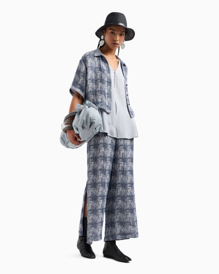 Armani Pantalones en gasa de lino con motivo de cuadros Mejor oferta
