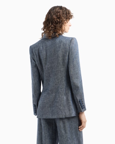 Armani Blazer de abotonadura doble de cambray de mezcla de lino Envío gratis