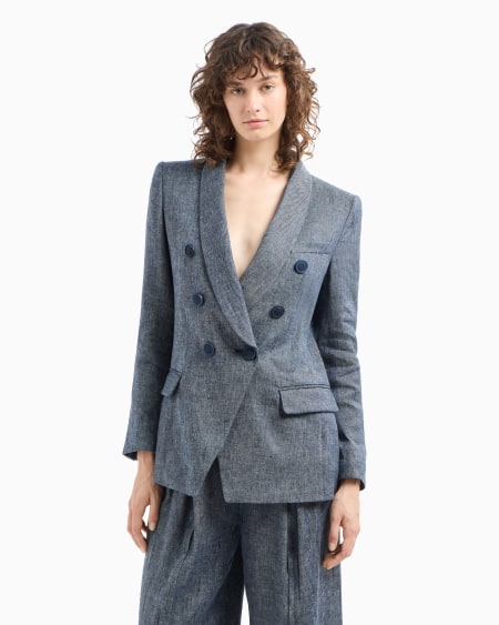 Armani Blazer de abotonadura doble de cambray de mezcla de lino Envío gratis