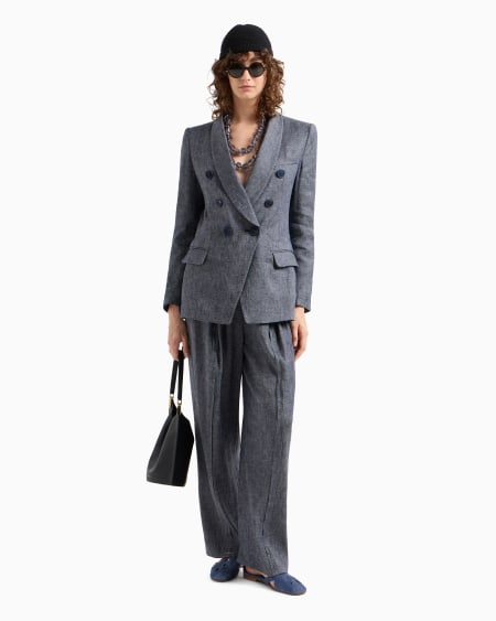 Armani Pantalones con pinzas de cambray de mezcla de lino Oferta especial