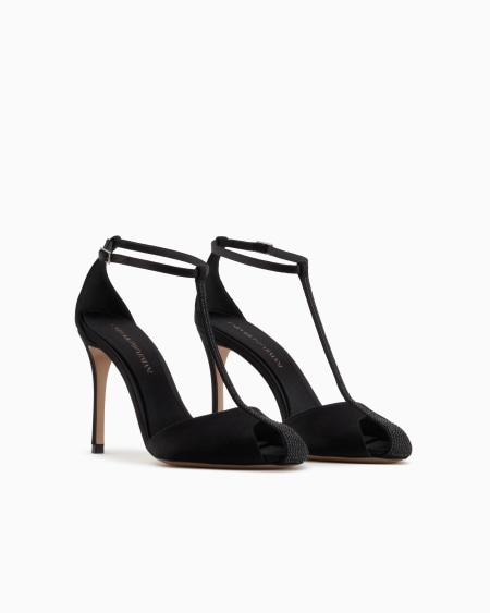Armani Sandalia en T con tacón de raso y strass Oferta especial de fábrica
