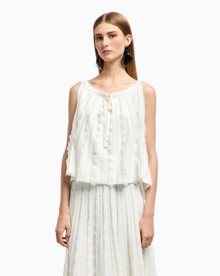 Armani Top de punto de viscosa con volantes Última moda