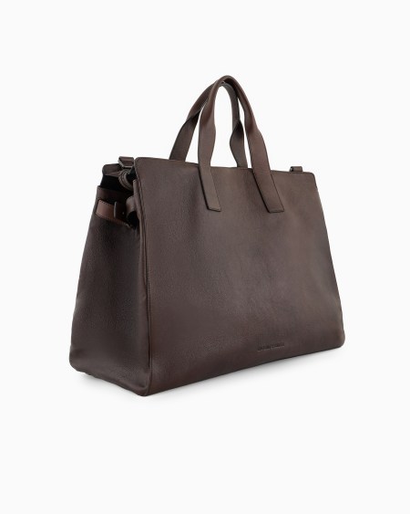 Armani Bolsa de viaje en piel con logotipo grabado Outlet online