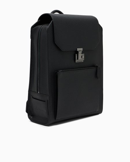 Armani Mochila con solapa y bolsillo para portátil en piel abatanada Rebajas de fábrica