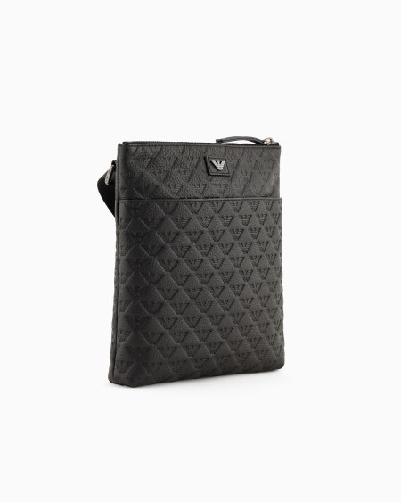 Armani Bolso bandolera plano de piel con motivo de águila en relieve Tienda