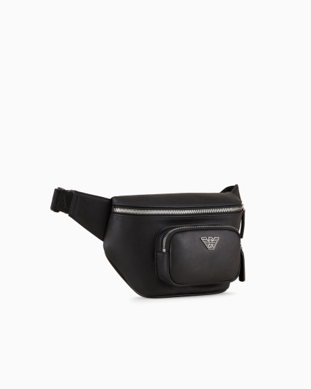 Armani Riñonera de piel saffiano regenerada con placa de águila ASV Precio de fábrica
