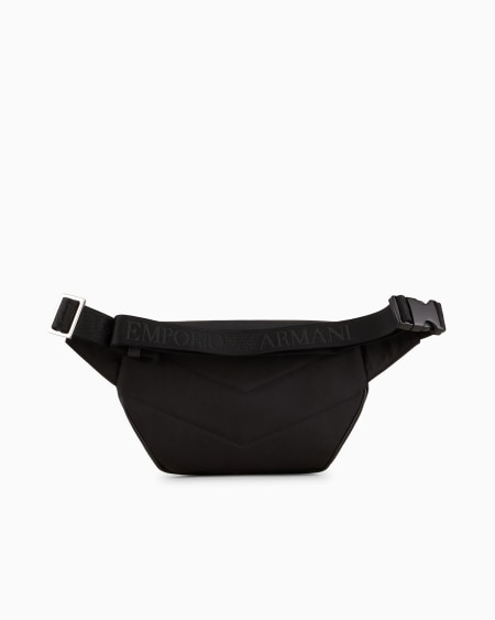 Armani Riñonera de piel saffiano regenerada con placa de águila ASV Precio de fábrica