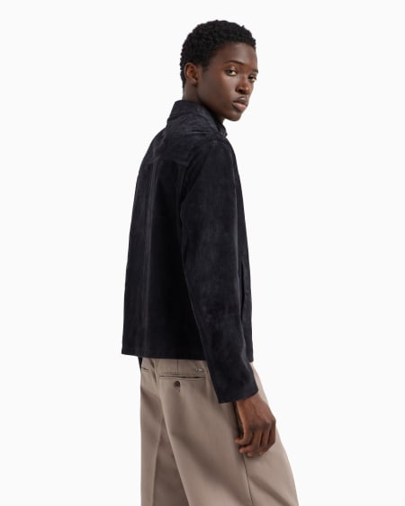 Armani Chaqueta de ante de cabra con cremallera completa Tienda de fábrica