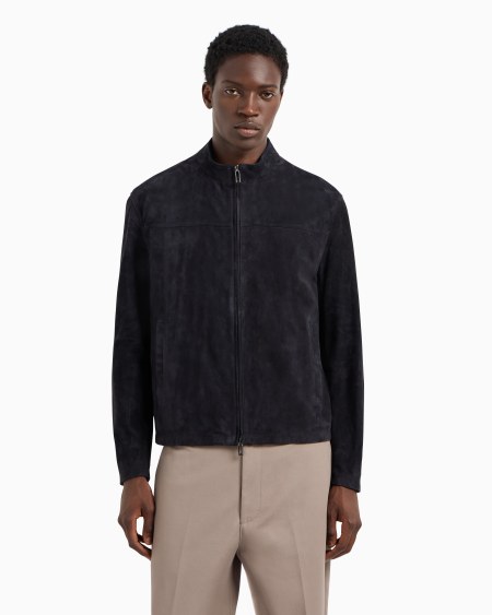 Armani Chaqueta de ante de cabra con cremallera completa Tienda de fábrica
