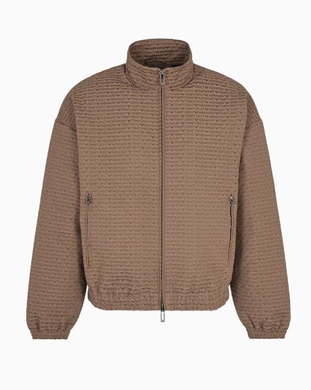 Armani Cazadora con cremallera completa e inscripción integral en tejido jacquard Ofertas especiales