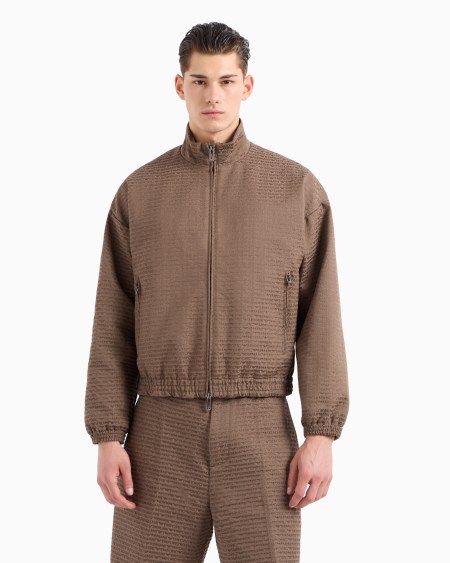 Armani Cazadora con cremallera completa e inscripción integral en tejido jacquard Ofertas especiales