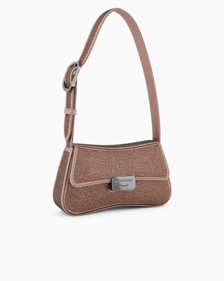 Armani Bolso de hombro baguette de satén con strass Ventas relámpago