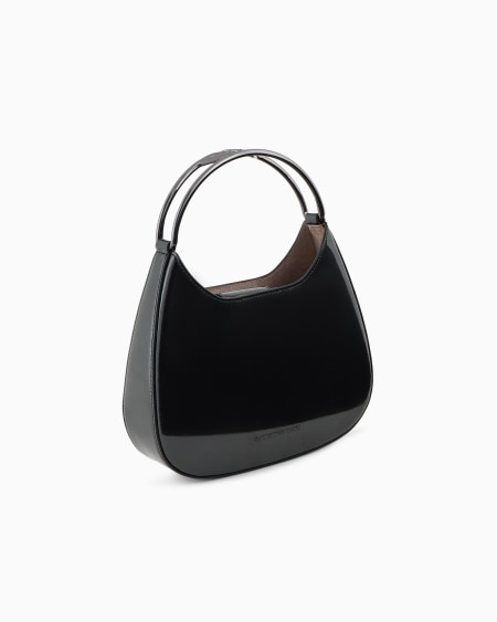 Armani Bolso hobo pequeño de charol con asa de metal con logotipo Últimos 3 días