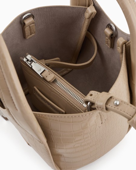 Armani Bolso shopper pequeño con acabado estampado de cocodrilo y colgante con logotipo Solo queda un día