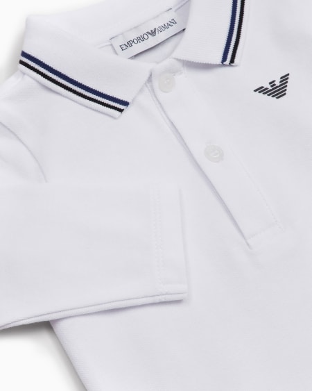 Armani Polo de manga larga de piqué elástico con bordes en el cuello Rebajas baratas
