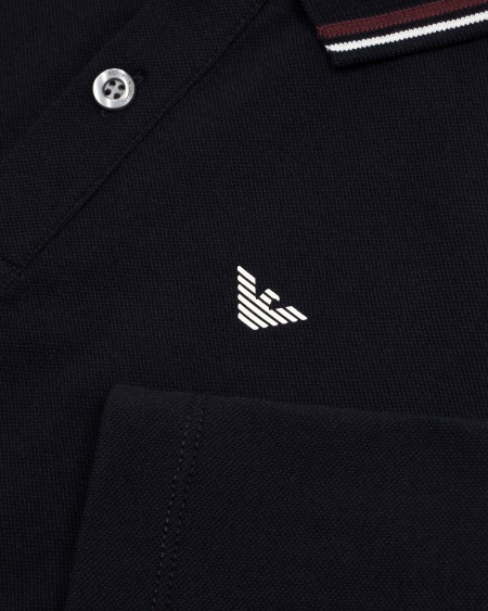 Armani Polo de manga larga de piqué elástico con bordes en el cuello Ventas relámpago