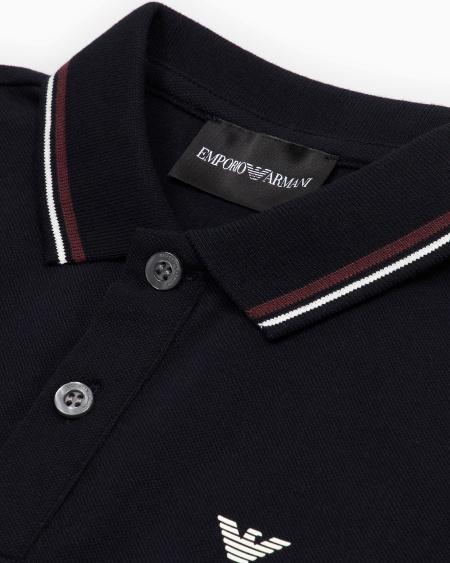 Armani Polo de manga larga de piqué elástico con bordes en el cuello Ventas relámpago