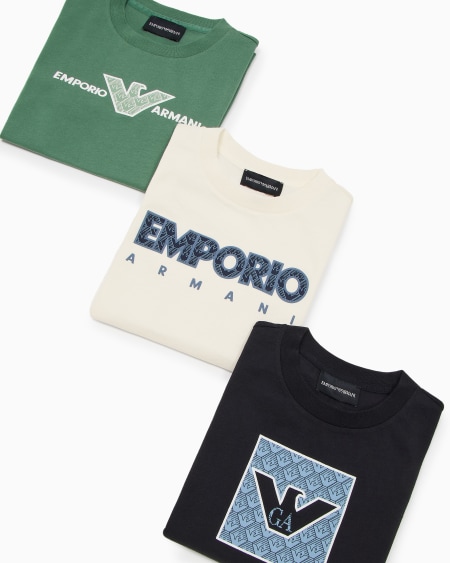 Armani Paquete de tres camisetas de punto con logotipo gráfico estampado Descuento
