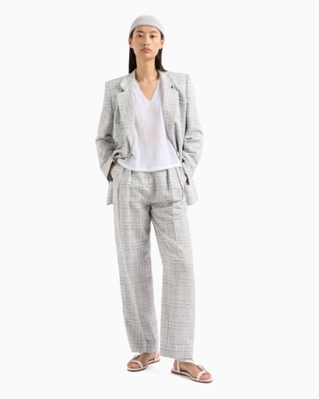 Armani Blazer de abotonadura doble en mezcla de lino con motivo a cuadros Icon Envío internacional gratuito