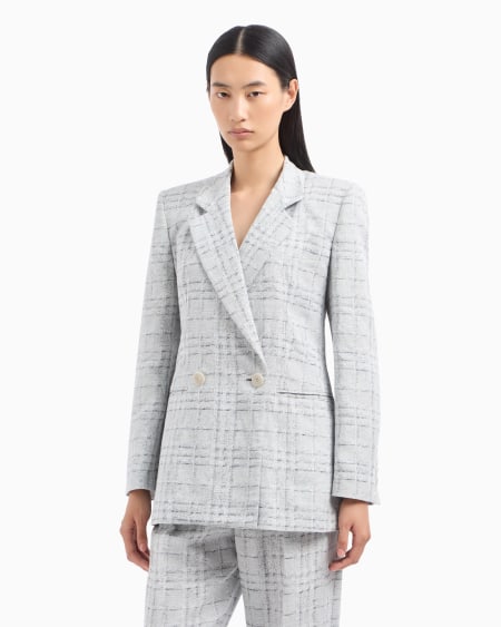 Armani Blazer de abotonadura doble en mezcla de lino con motivo a cuadros Icon Envío internacional gratuito