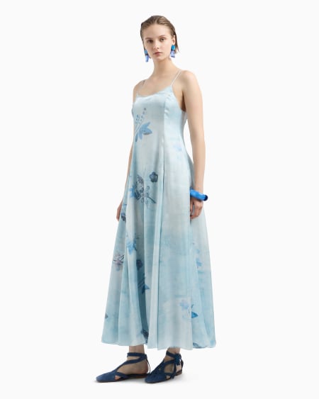 Armani Vestido largo de tejido trilobal con estampado floral batik 2025