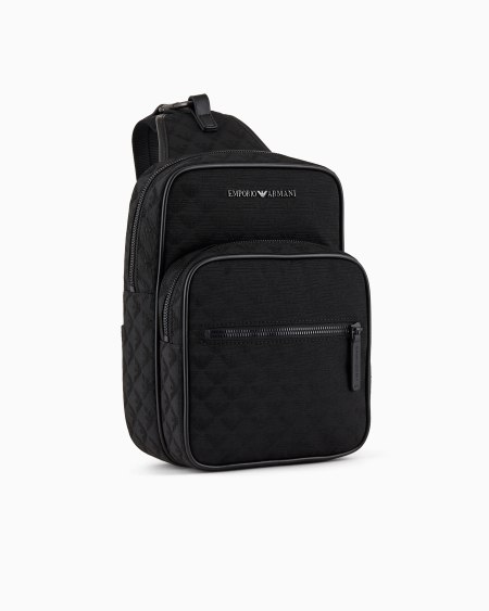 Armani Mochila de un solo tirante de nailon con motivo integral de águila en tejido jacquard Gran oferta