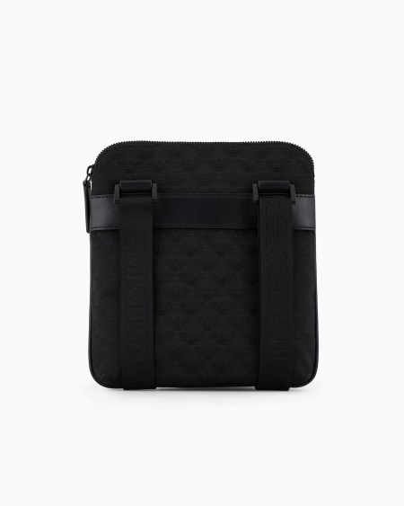 Armani Bolso bandolera plano de nailon con motivo integral de águila en tejido jacquard Rebajas baratas