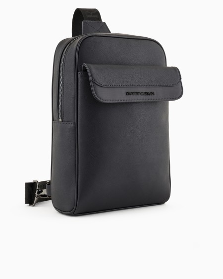 Armani Mochila de un solo tirante en piel saffiano regenerada y nailon reciclado ASV Rebajas de fábrica