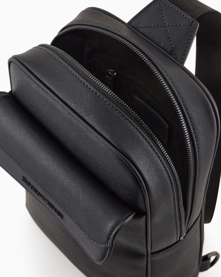 Armani Mochila de un solo tirante en piel saffiano regenerada y nailon reciclado ASV Rebajas de fábrica