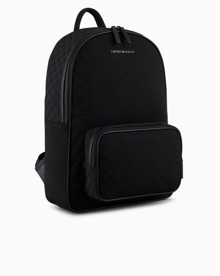 Armani Mochila de nailon con motivo integral de águila en tejido jacquard Mejor oferta