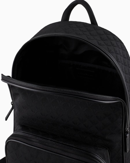 Armani Mochila de nailon con motivo integral de águila en tejido jacquard Mejor oferta