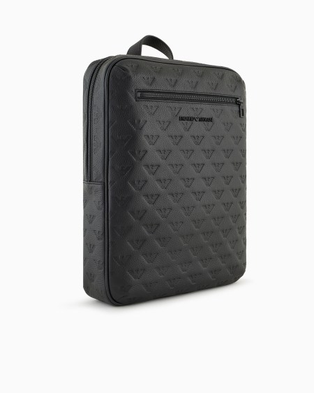 Armani Mochila plana de piel con motivo integral de águila en relieve COMPRAR AHORA