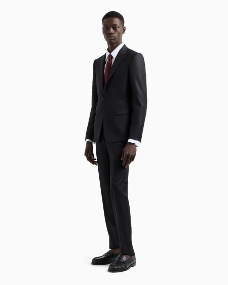 Armani Traje de abotonadura sencilla slim fit en lana virgen con microfantasía de tejido jacquard Limitado a 3 días