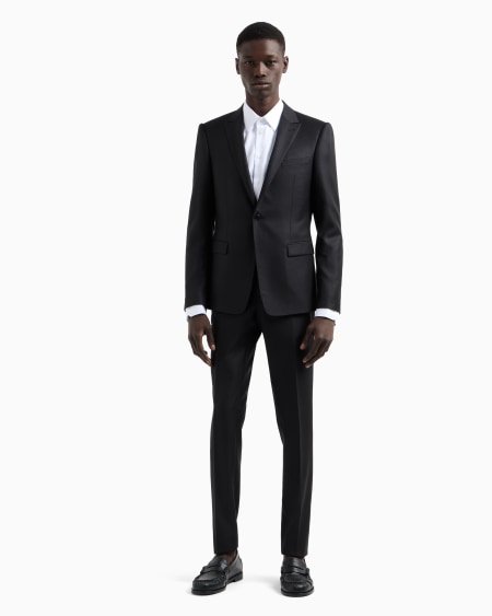 Armani Traje de abotonadura sencilla slim fit en lana virgen con microfantasía de tejido jacquard Limitado a 3 días
