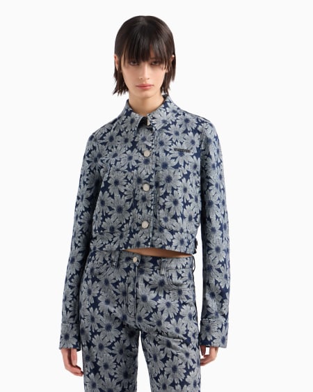 Armani Chaqueta de denim con motivo integral de margaritas en tejido jacquard cápsula Peace ASV Outlet
