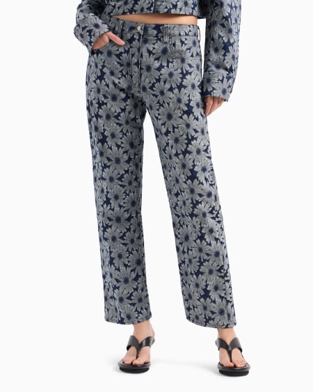 Armani Vaqueros de denim con motivo integral de margaritas en tejido jacquard cápsula Peace ASV Outlet online
