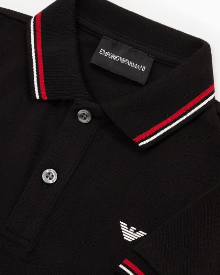 Armani Polo de piqué elástico con bordes a rayas ÚLTIMAS EDICIONES